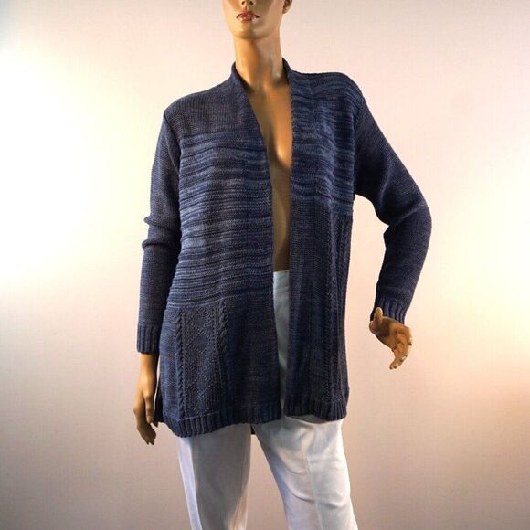 Chaps Open Cardigan Blue Cotton Knit Womens Size Medium - Picture 5 of 11